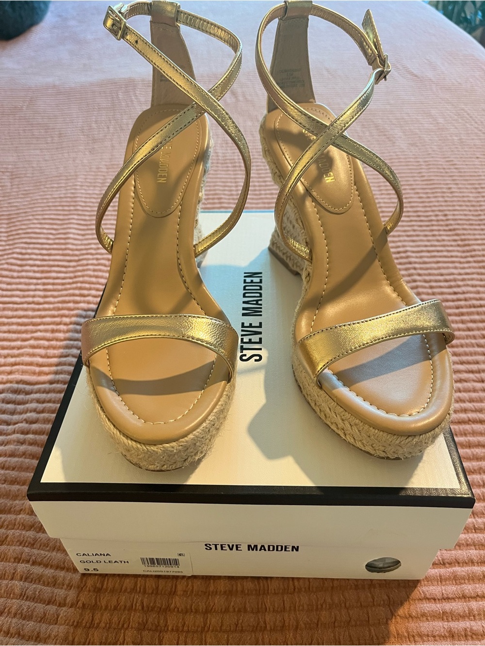 Steve Madden Gold Metallic Espadrille Wedge Sandals sz 9.5 NEW IN BOX-